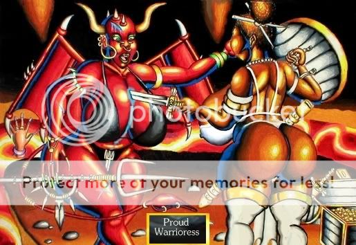 The damoness screams as Golden Lady's sword ends her constant annoyance of the Empress Adebola photo Golden_LadyB.jpg